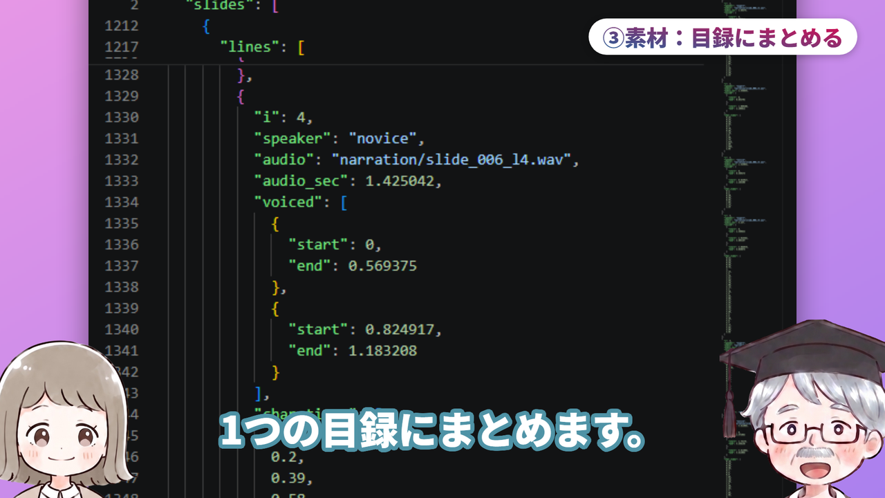 ③素材:目録にまとめる(動画で実際に使った画面)