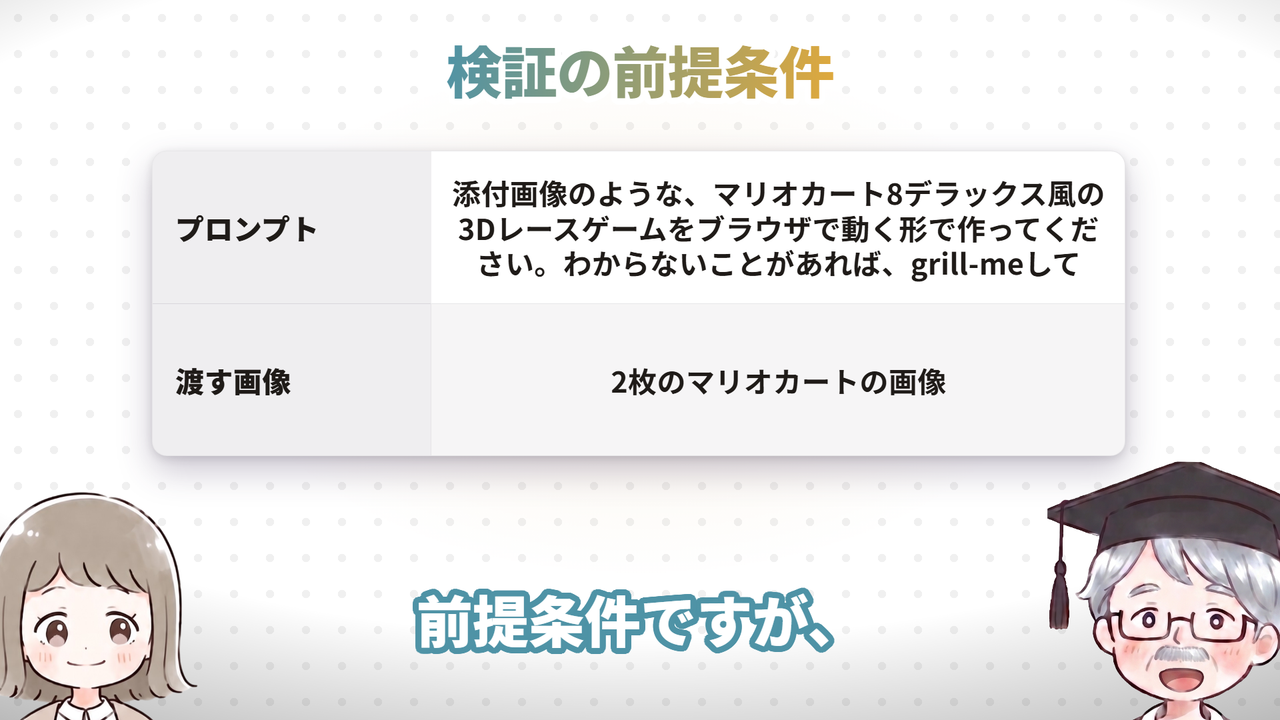 検証の前提条件(動画で実際に使った画面)